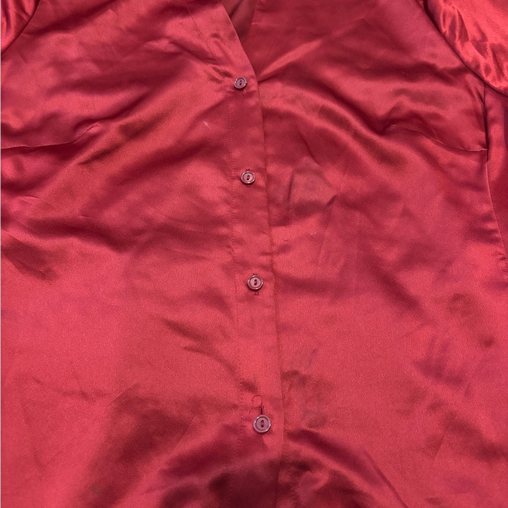 Maroon Button-Up Blouse - image 3